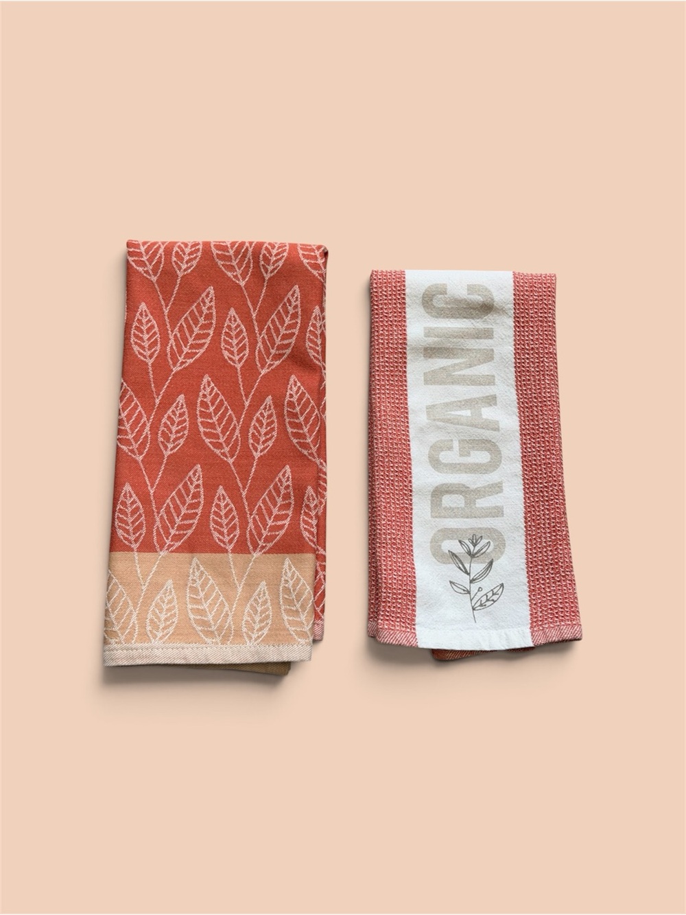 Eco Choice Organic Rust Leaf Kitchen Towels - Set of 2
